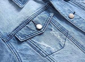 Veste en jean déchirée bleu clair pour homme, coupe slim, style décontracté streetwear, boutonnée, vêtement d'extérieur masculin - Product Image 6