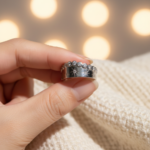 Bague de mariage tendance en argent sterling 925 avec zircons cubiques sertis clos, motif bulles et étoiles, cadeau de fiançailles pour femme - Product Image 1