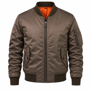 Blouson universitaire bleu marine pour homme, couleur unie, fermeture boutonnée recouverte, manches contrastantes, vêtement d'extérieur décontracté, tricoté en polyester pour l'hiver - Product Image 1