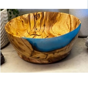 Bol de service classique en bois de manguier écologique, design émaillé coloré, poli, pour salade, dîner, petit-déjeuner, déjeuner, fête - Product Image 3