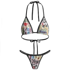 Premium 200 GSM Polyester Spandex Women <b>Bikini</b> <b>Set</b> Pink Trim Graphic Print Panel Custom Logo Women <b>Bikinis</b> <b>Set</b> - Product Image 2