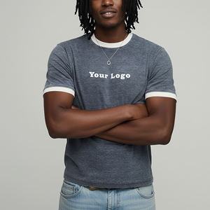 Camisetas de hombre de gran tamaño, a la moda, a precio económico, de corte ajustado, de dos tonos, con cuello redondo, manga corta, 100% algodón, de alta calidad. - Product Image 1