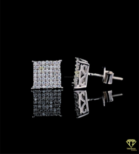 Boucles d'oreilles carrées Hip Hop Bling en or blanc, bijoux streetwear de luxe, accessoire de mode pour hommes et femmes, tendance pour les soirées - Product Image 2