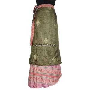 Achetez la dernière collection de jupes en soie indienne à nouer, 2 couches, réversibles, en soie magique, longues jupes en soie, pareo, sarong de plage - Product Image 1