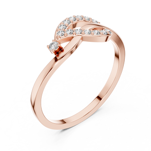 Bague torsadée en or rose avec accent de diamant de laboratoire rond, bague de promesse croisée moderne pour femme - Product Image 1