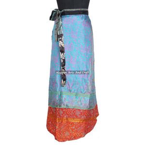 Nouvelles jupes longues en soie Sari de 38 pouces pour femmes, tenue décontractée, jupe enveloppante réversible en soie vintage, robe bustier hippie - Product Image 5