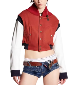 Vestes en laine pour femmes avec manches en cuir, personnalisables avec votre logo, broderie chenille, patchwork, doublure matelassée respirante - Product Image 5
