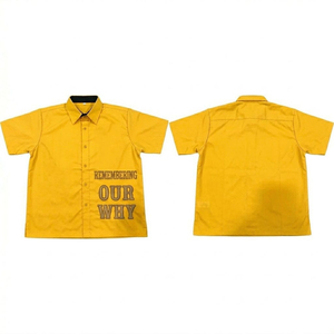 Chemise à manches courtes jaune avec logo personnalisé, chemise en coton imprimée pour hommes, streetwear décontracté, vente en gros - Product Image 1