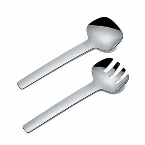 Paire de cuillères à salade en acier inoxydable avec poignée gravée décorative, design d'inspiration vintage, écologique, pour les fêtes et les dîners traditionnels - Product Image 1