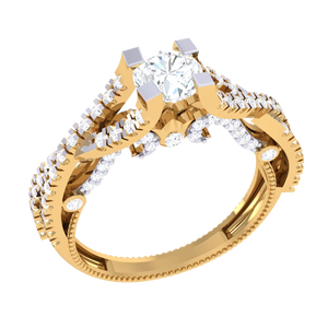 Anillo de Compromiso de Lujo con Diamante Redondo y Halo Floral en Oro - Product Image 2