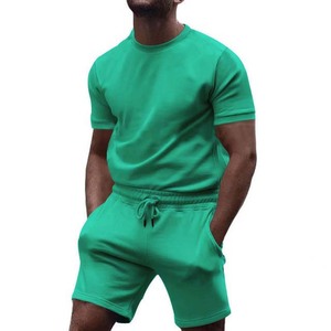 Men's 2 Piece Cotton Summer Set Crew Neck Solid Color Knitted Breathable Casual Shorts and T-Shirt Set - Product Image 6