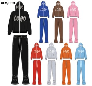 Ensembles deux pièces personnalisés OEM pour hommes : Sweat à capuche zippé intégral et pantalon cargo empilé – Tenue de sport streetwear pour homme - Product Image 2