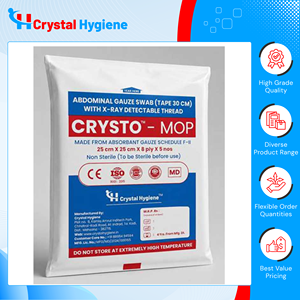 Consumible Médico de Primera Calidad CRYSTO-MOP Tipo-13, Almohadilla Abdominal Blanca Detectable por Rayos X (No Estéril) 25cm X 25cm, India - Product Image 2