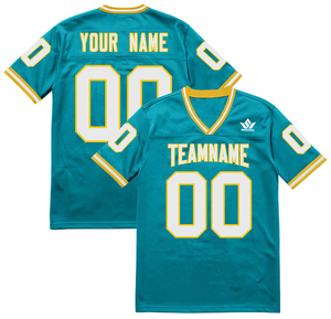 Maillot de football américain personnalisé vert 100% coton, col en V, manches courtes, maille rétro, nom et numéro d'équipe personnalisés, adulte unisexe - Product Image 5