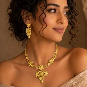 Parure de bijoux fantaisie en laiton plaqué or 14K, 18K, 24K, design traditionnel, colliers courts, vente en gros, Oro Joyeria - Product Image 3