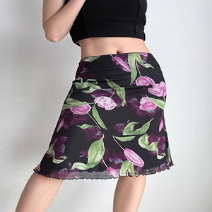 Jupe crayon mini à imprimé floral taille haute pour femme, style printemps, en viscose et polyester doux - Product Image 3