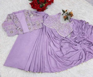 Elegant Purple <b>Saree</b> <b>With</b> Embroidered <b>Jacket</b> Women's Wedding Ethnic Wear Ready To Wear Floor Length Regular Fit 82846 BB-59 - Product Image 5