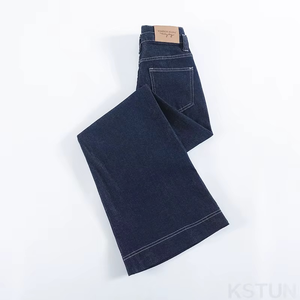 Jean large taille haute en denim bleu original 2026 pour femme, coupe bootcut extensible, avec patchs et design vintage à double boutonnage - Product Image 4