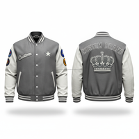 Blouson universitaire personnalisé pour homme en laine/polyester, coupe-vent, avec broderie, fermeture éclair, logo frontal, style motard