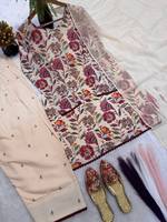 TENNECY Tasarımcı Ağır Amerikan Farshi Salwar Takım Elbise Üstü Plazzo Dupatta Set İşlemeli Süslü Latkan Parti Stili Ters Çevrilebilir Hızlı Kuruyan