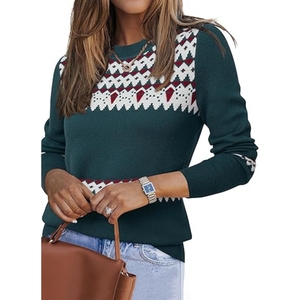 Pulls décontractés classiques en mélange de laine pour femmes, col rond, pour l'automne - Product Image 2