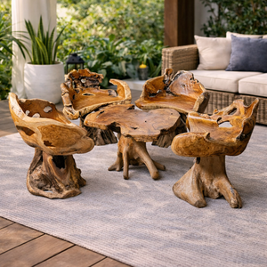 Juego de Mesa de Centro Rústica de Raíz de Teca ARTERRA de Lujo con Sillones Esculpidos - Muebles de Sala Hechos a Mano y Ecológicos - Product Image 4