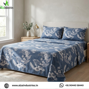 King Size Dark Blue Floral Bedsheet <b>Set</b> | Soft Cotton <b>Bedding</b> <b>Set</b> Pillow Covers Breathable & Lightweight Premium Bedroom Decor - Product Image 6