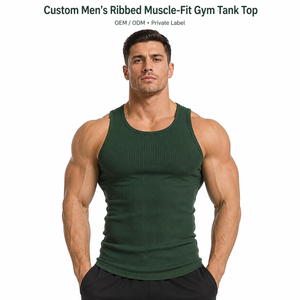 Débardeur de sport côtelé ajusté et respirant pour homme, en coton extensible, anti-humidité, pour entraînement et fitness, marque privée OEM - Product Image 1