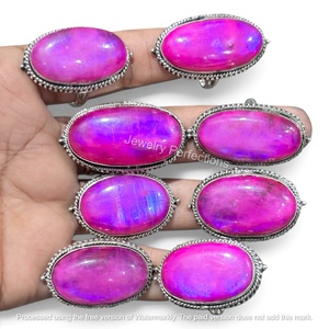 Wholesale Trending 925 <b>Silver</b> Plated Oval Moonstone <b>Rings</b> Bulk Natural Gemstone Bezel <b>Set</b> Bohemian Fashion Jewelry Engagement - Product Image 5
