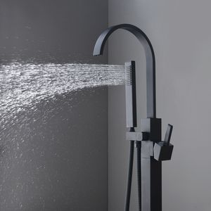 Rubinetto Monocomando per Vasca da Bagno Freestanding e Doccetta a Mano, Montaggio a Pavimento (Nero Spazzolato) - Product Image 2