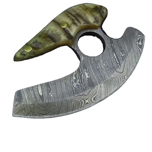 Handmade Custom 8-Inch Damascus Steel Pizza Cutter Carbon Steel <b>Kitchen</b> <b>Knife</b> with Leather Sheath. - Product Image 1