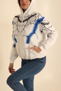 Sudadera con Capucha para Mujer, con Estampado de Rayos Azules, Informal, de Manga Larga, Tejido de Algodón, con Logotipo Frontal, Antiencogimiento, para Invierno - Product Image 2