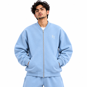 Sweat-shirt à capuche surdimensionné pour homme avec col bomber côtelé, manches longues, poches avant, impression de logo personnalisée, design OEM - Product Image 2