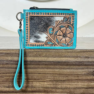 Monedero Pequeño de Cuero Genuino con Diseño Floral y Cierre de Cremallera, para Tarjetas de Crédito, Uso Diario - Product Image 4