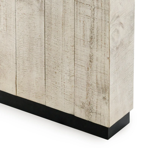 Midcentury Industrial <b>Vintage</b> Solid Mango Wooden Thick Pattern Square Shape Top & 2 Pedestal Base White Finish Home Dining <b>Table</b> - Product Image 5