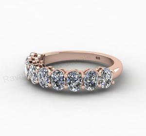 Magnifique bague demi-éternité ovale 4x3mm en argent 925 plaqué or 18 carats avec halo de zirconiums sertis à griffes, bijou raffiné pour elle - Product Image 6