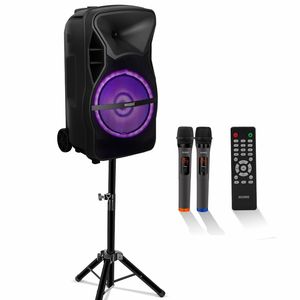 <b>ACTIVE</b> HOME 15 Portable Rolling PA <b>DJ</b> System 800W Bluetooth Party <b>Speaker</b> Disco Lights 2 Wireless Karaoke Mics Monster Powered - Product Image 1