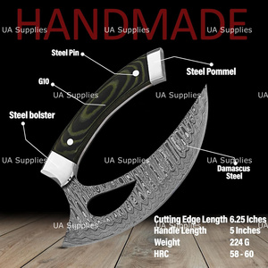 มีดเชฟมืออาชีพ UA Supplies Damascus Steel Alaskan Ulu ด้ามจับ G10 Micarta ทำมือ เป็นมิตรกับสิ่งแวดล้อม ใช้งานได้ทั้งสองมือ ทันสมัย ขายส่ง - Product Image 2