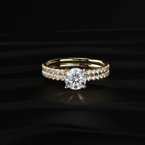 Bague de fiançailles de luxe en diamant solitaire de laboratoire de 1,5 carat, taille ronde, double sangle, bijoux de mariée pour femme. - Product Image 1