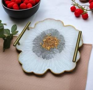 Bandeja de Servir Decorativa Hecha a Mano de Resina, Moderna, Plegable, con Asas Desmontables, Apta para Lavavajillas, para Desayuno, Cocina, Mesa de Comedor, Té - Product Image 1