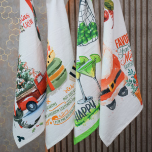 Paño de Cocina de Lino Estampado Navideño Blanco, Hermoso y Sostenible, al Mejor Precio para Uso en la Cocina - Product Image 1