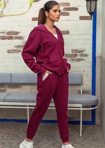 Custom Women's Casual Hooded Two-Piece Winter Tracksuit Set with Joggers and <b>Crop</b> <b>Top</b>-100% Cotton - Product Image 4