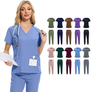 Ensemble de blouses médicales pour femmes, col en V, gris, coton et polyester, uniforme médical, vêtements de travail d'hôpital, pantalon de jogging pour infirmières - Product Image 6