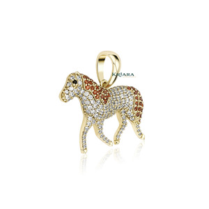 Pendentif Cheval en Argent 925 Plaqué Or 18K avec Strass en Cristal, Bijou de Luxe Thème Animal pour Femme, Coupe Ronde Brillante - Product Image 3