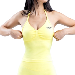 Camiseta sin mangas para correr ajustada de compresión para mujer con diseño de cuello Halter delantero y logotipo personalizado 2025 - Product Image 2