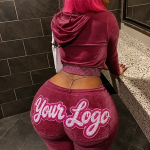 Custom <b>Velour</b> <b>Jogger</b> Set Women 280 GSM <b>Velour</b> Cotton Blend Streetwear Brands Private Label Collection - Product Image 2
