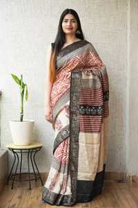 Sari de Seda Dola Premium con Estampado de Bloques y Elegante Diseño Tradicional para Mujer, Sari de Seda Dola al por Mayor - Product Image 2