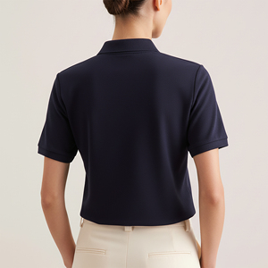 Custom Logo Appliques Eco-Friendly Breathable Short Sleeve Turn Collar Summer T-Shirt Quick Dry Solid Color Regular Fit Women's - Product Image 6