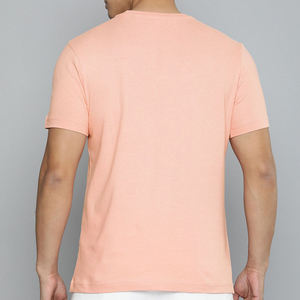 Men's <b>Peach</b> Slim Fit Cotton T-Shirt O-Neck Short Sleeve Solid Color Casual Knitted Jersey <b>Top</b> Breathable Design - Product Image 4