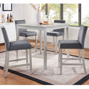 Set da Pranzo da 5 Pezzi con Tavolo Quadrato in Legno e 4 Sedie Imbottite, Set Tavolo da Cucina - Product Image 2